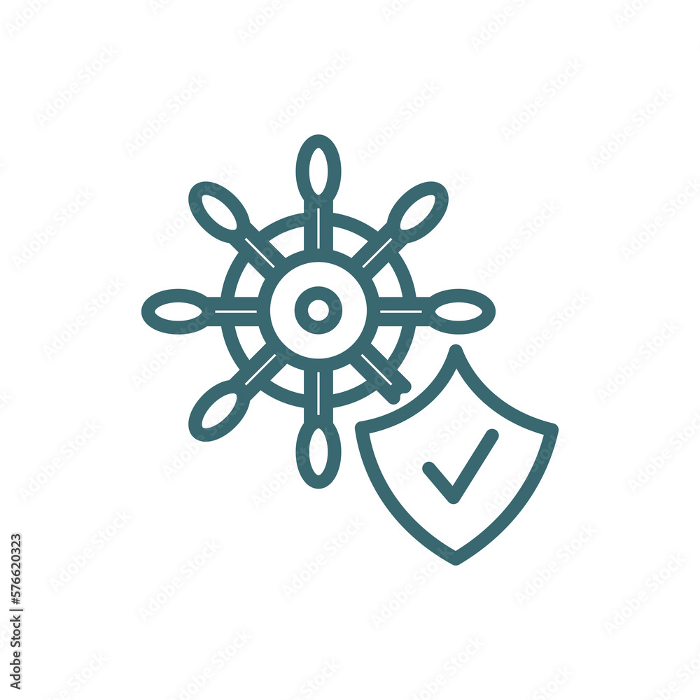 ship insurance icon. Thin line ship insurance icon from Insurance and Coverage collection. Outline vector isolated on white background. Editable ship insurance symbol can be used web and mobile