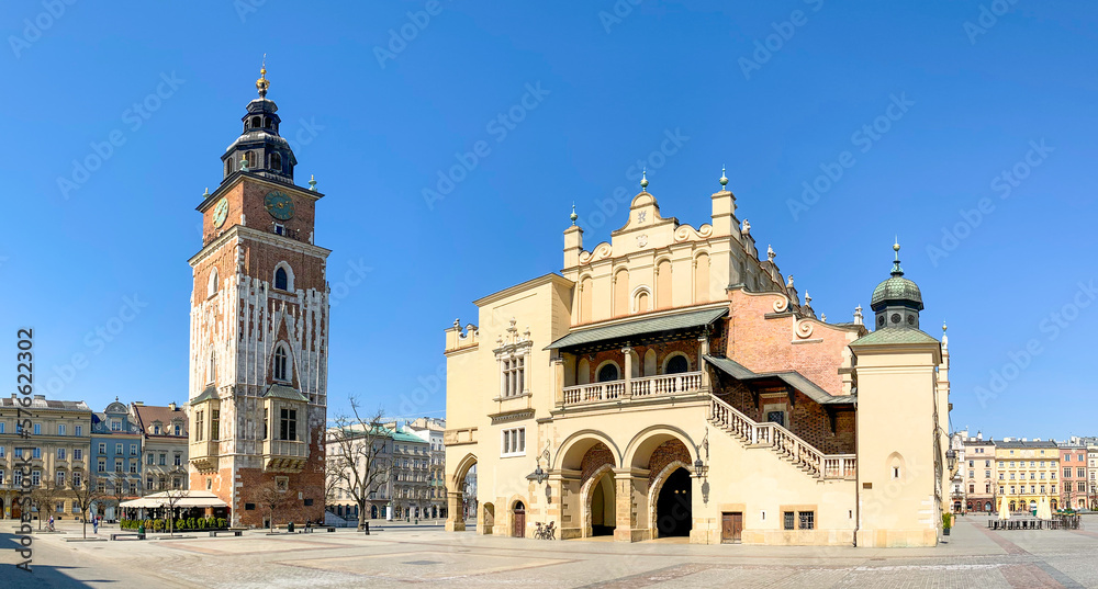 Cloth Hall and Town Hall Tower in Krakow, Poland