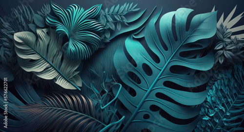 background with teal plants. . generative AI
