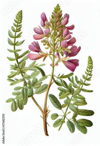 Astragalus Flower Botanical Illustration, Milkvetch Plant Realistic Painting, Abstract Generative AI Illustration photo