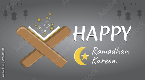 Greetings to welcome the holy month of Ramadan for Muslims_The concept of the holy book on a wooden place to read