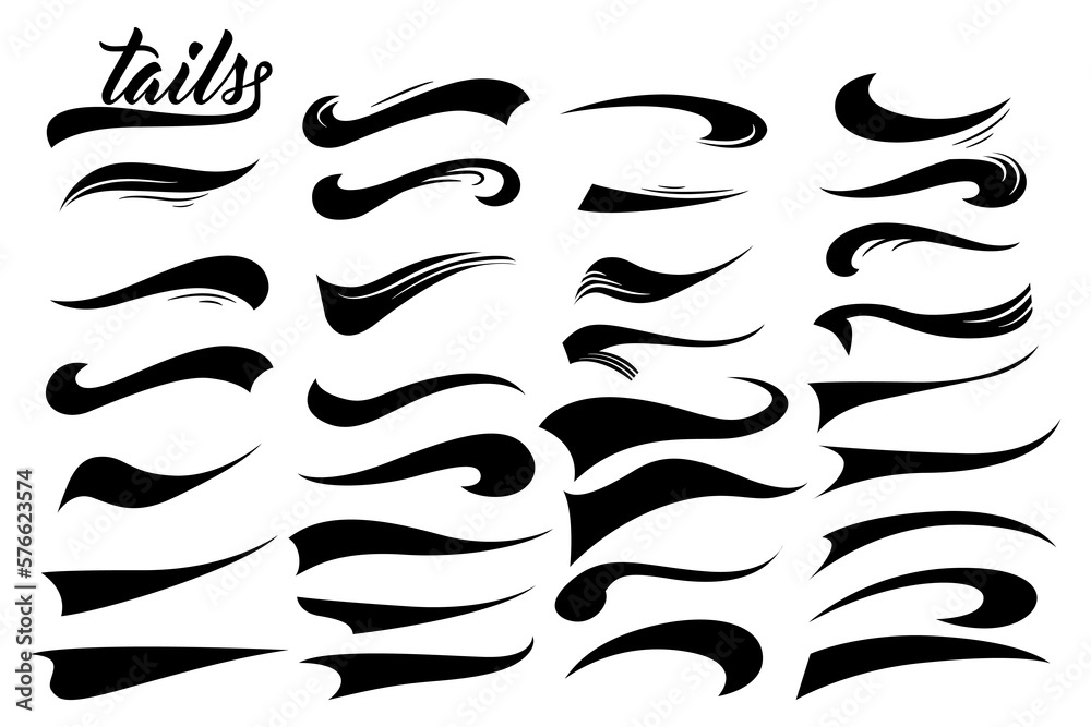 Calligraphic swoosh tail set, underline marker strockes. Sport logo ...