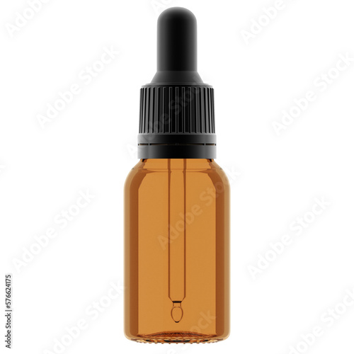 Amber glass essential oil bottle (15ml) with Dropper 3D Rendering High-Resolution Transparent Background