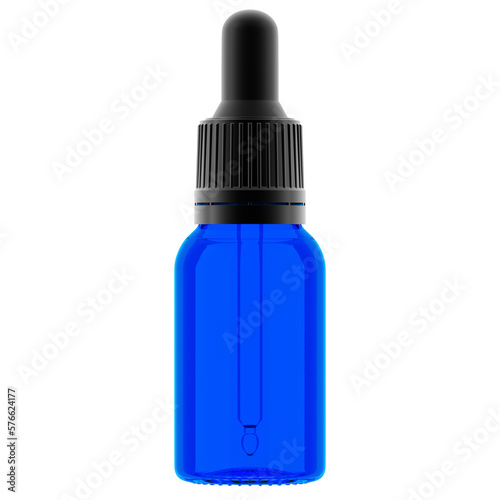 Blue glass essential oil bottle (15ml) with Dropper 3D Rendering High Resolution Transparent Background