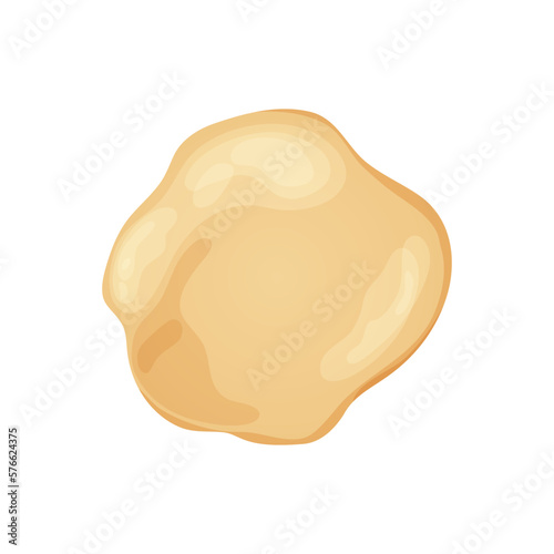 Fresh raw dough for bakind. Homemade tasty bread. Cartoon of wooden kitchen rolling pin. Vector illustration for menu, cafe, restaurant