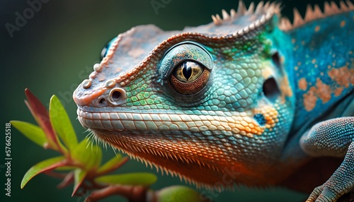 Close-up of a colorful chameleon lizard  Generative ai