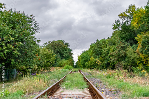 Photography to theme railway track after passing train on railroad