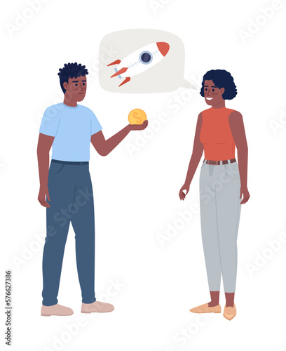 Sponsor giving cash to startup idea semi flat color vector characters. Editable figures. Full body people on white. Simple cartoon style spot illustration for web graphic design and animation