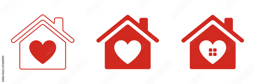 Set of house icons with heart. Vector illustration. Set of house icons with heart. Vector illustration.