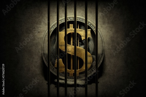 Fotobehang an illustration of a dollar bill symbol locked behind bars.