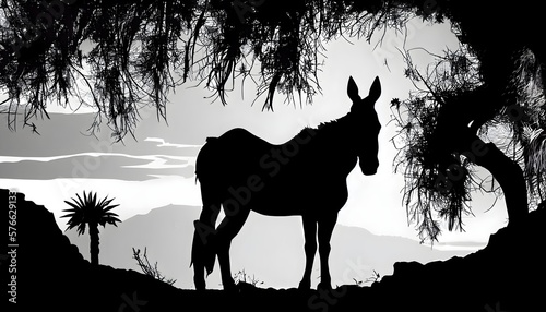 Balaam donkey, Silhouette, generative ai photo