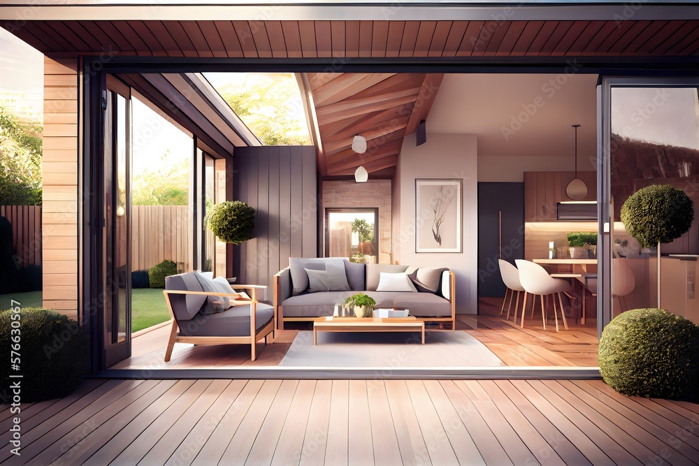 the contemporary interior of Cozy patio area with garden furniture ...