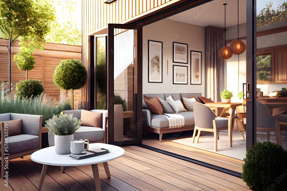 contemporary interior design of a warm and inviting patio space with a ...