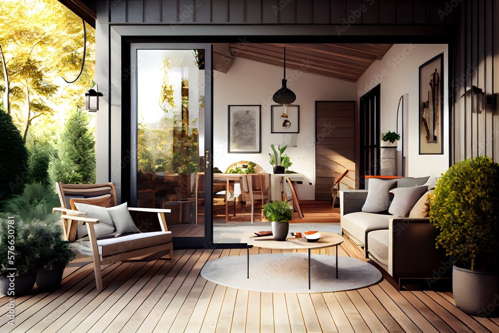 contemporary interior design of a warm and inviting patio space with a ...