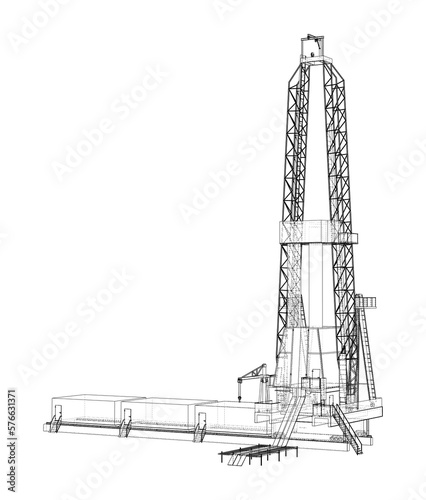 Oil rig. Wire-frame style