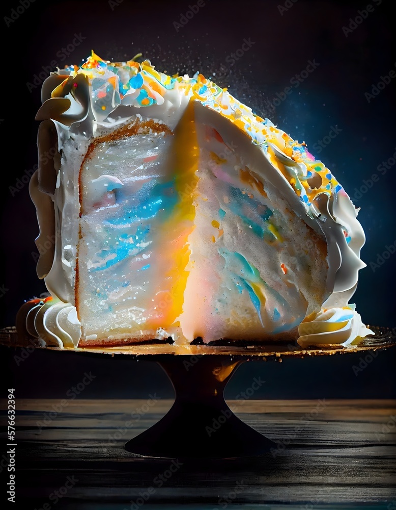Eis- und Kuchendessert, generatives ai, bunter Geburtstagskuchen mit ...
