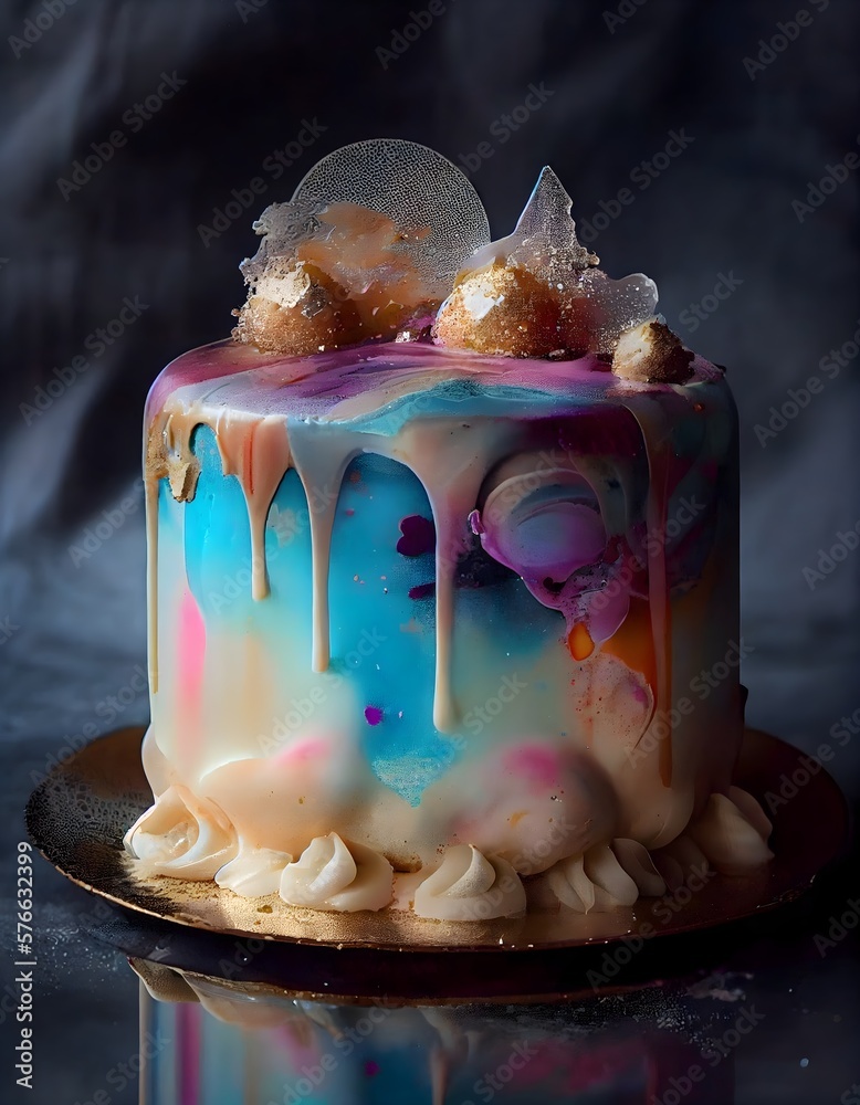Eis- und Kuchendessert, generatives ai, bunter Geburtstagskuchen mit ...