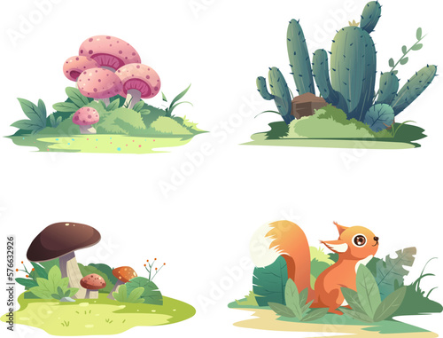 Flower scene, element, material.mushrooms, plants, cacti,