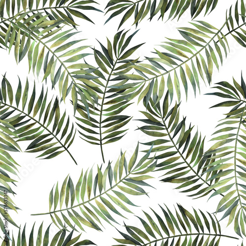 Exotic leaves  rainforest. Seamless  hand painted  watercolor pattern. watercolor background.