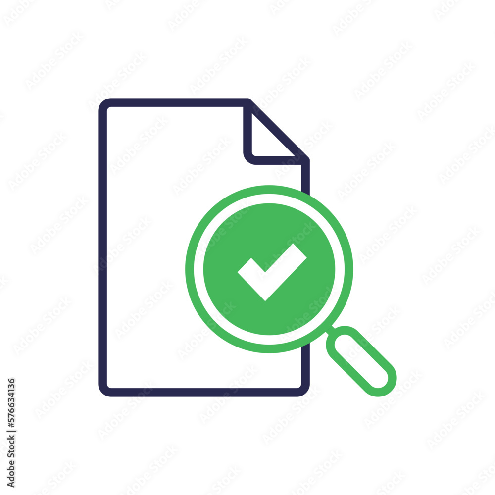 Audit completed thin line icon. Tax review. Data verification. Document with magnifier and check mark inside. Modern vector illustration. Audit completed thin line icon. Tax review. Data verification. Document with magnifier and check mark inside. Modern vector illustration.