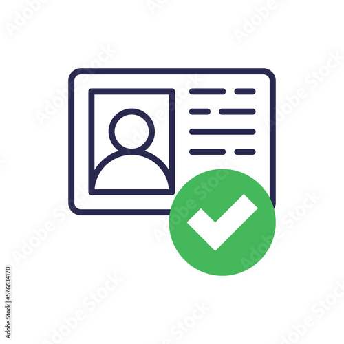 Id approved thin line icon. Id card with check mark. Authentication, membership. Modern vector illustration.