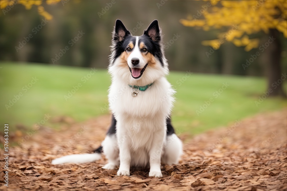 Attentive border collie dog in the park, generative ai. Cute border collie puppy Attentive border collie dog in the park, generative ai. Cute border collie puppy