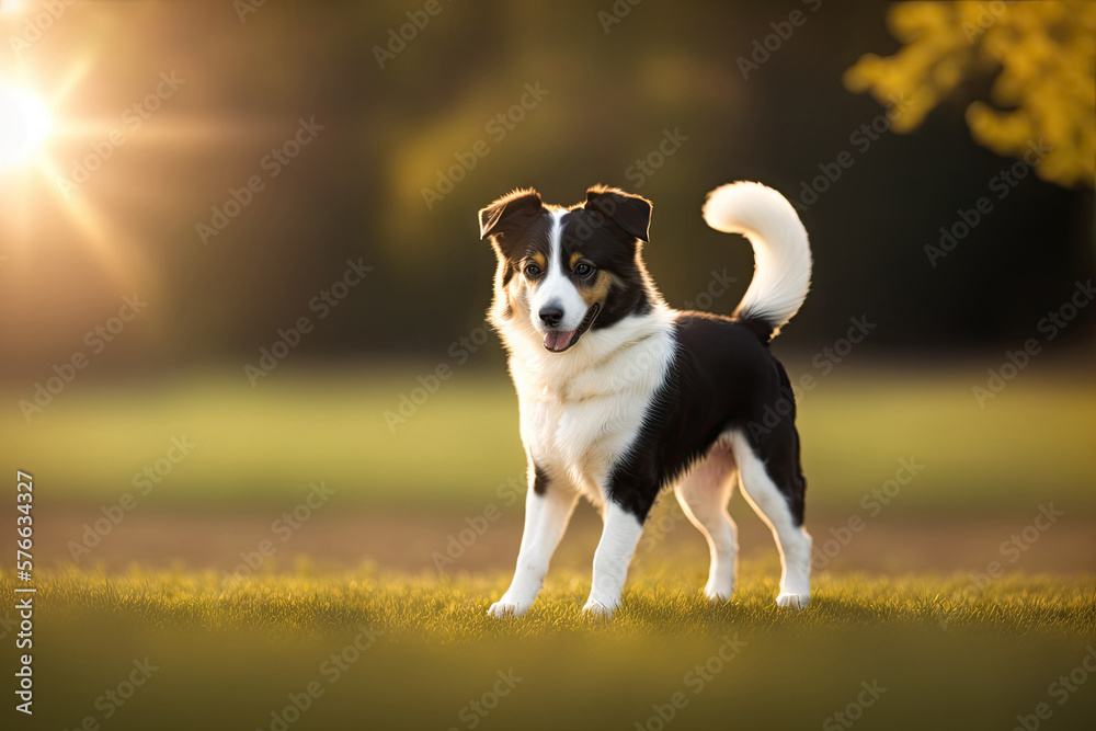 Attentive border collie dog in the park, generative ai. Cute border collie puppy Attentive border collie dog in the park, generative ai. Cute border collie puppy