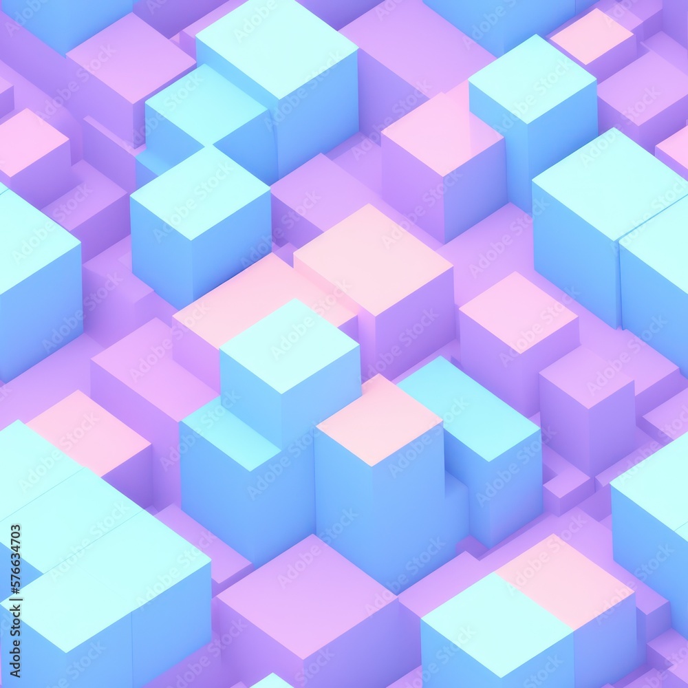 Abstract 3D isometric cube pattern background with a pastel color palette, generative ai