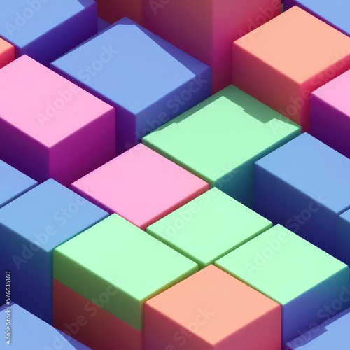 Abstract 3D isometric cube pattern background with a pastel color palette  generative ai