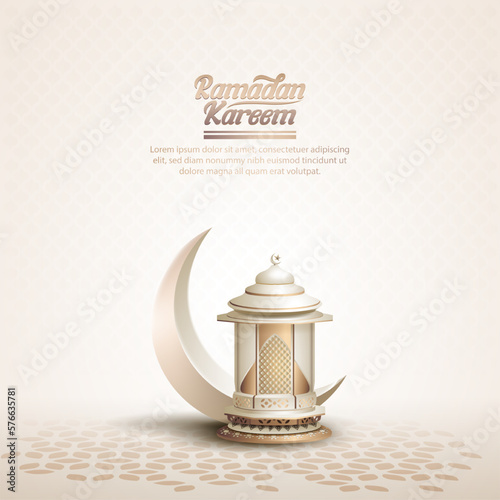 Fototapeta islamic greeting ramadan kareem card design with white crescent and lantern