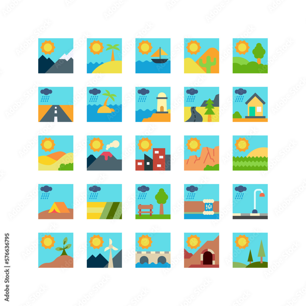 vector outdoor view flat icons set