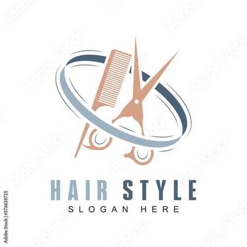 Barbershop logo design template place. Scissors and comb sign for lifestyle. Vector illustration