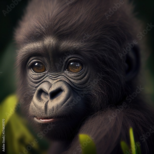Close up portrait of a baby gorilla, generative ai © AI BLONDY