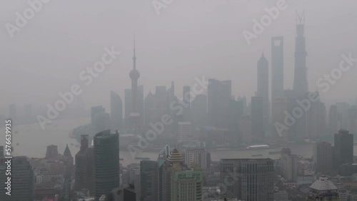 Wide view of the Shangay skyline in the mist photo