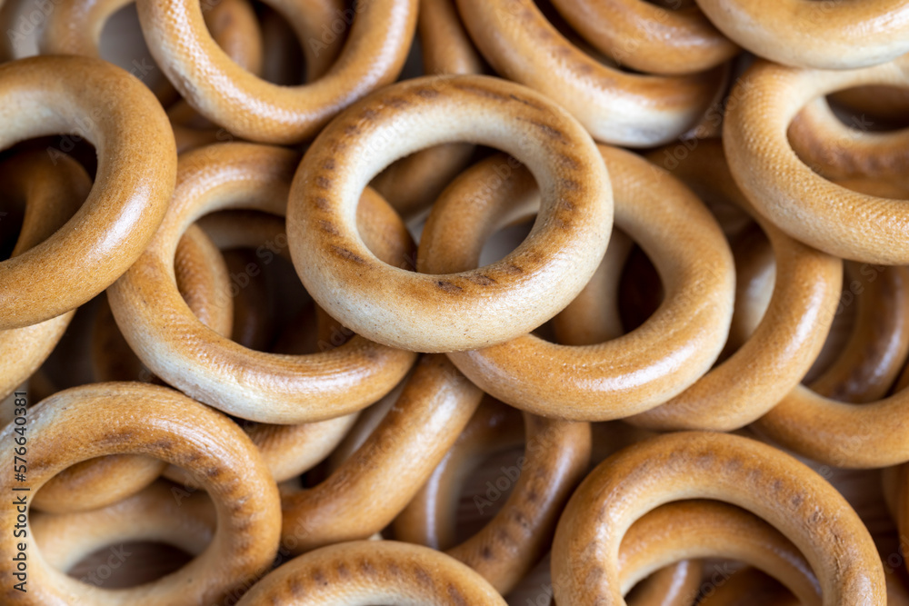 solid flour product bagels, close up solid flour product bagels, close up