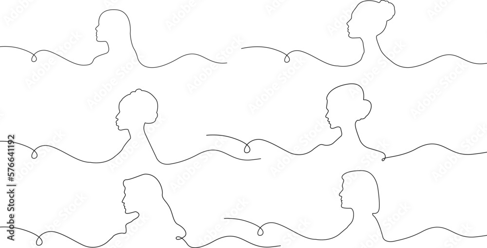 Set of woman faces one line drawing.Woman profile one line.Continuous line of woman face.Hand drawn silhouette of woman face. Abstract woman portrait. Set of woman faces one line drawing.Woman profile one line.Continuous line of woman face.Hand drawn silhouette of woman face. Abstract woman portrait.