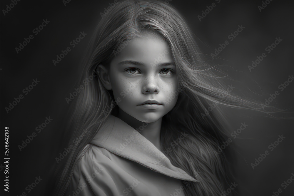 Portrait of adorable little girl looking at camera. Generative AI Portrait of adorable little girl looking at camera. Generative AI
