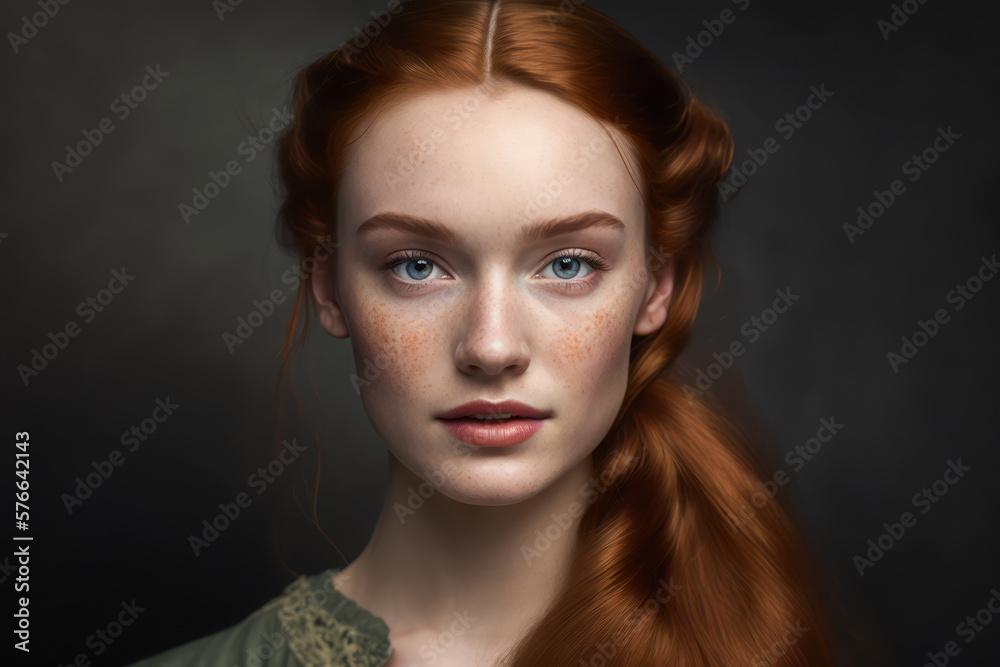 Fototapeta premium Beauty fashion portrait of beautiful redhead woman. Generative AI