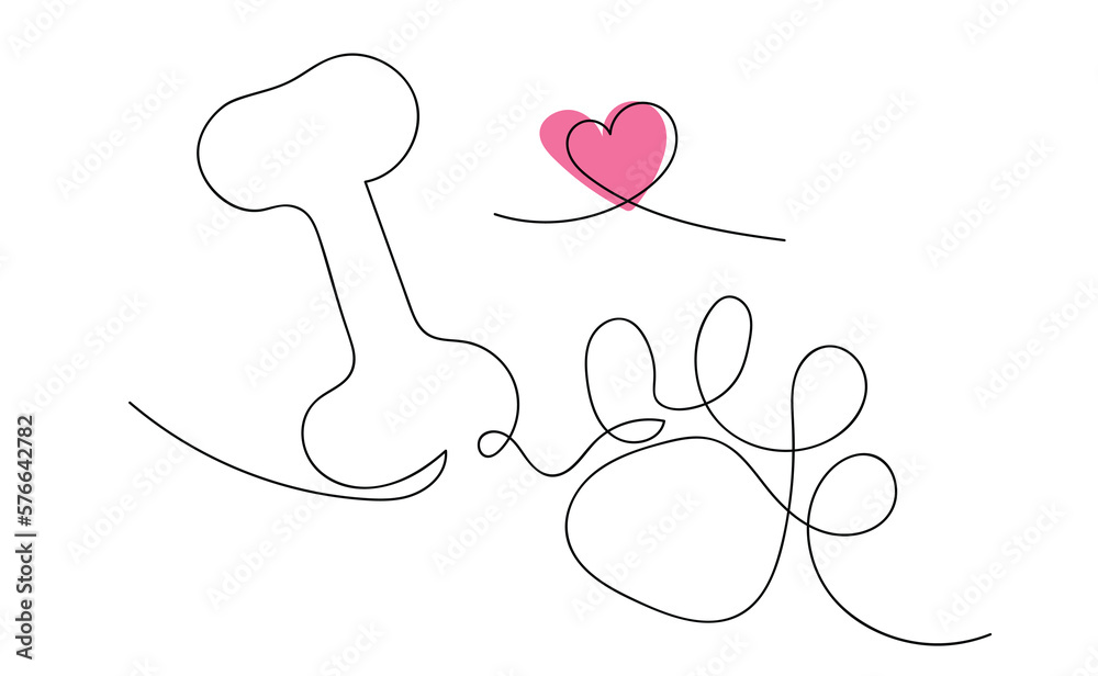 Dog Paw Love with heart shaped frame of dog tracks and trails. Dog or