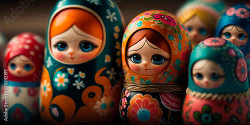 Vibrant Matryoshkas, Traditional Russian Nesting Dolls