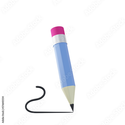 3D pencil design is writing. Illustration for design element of kids education, promotion, web, app, school