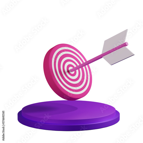 3d arrows targeting the center and realistic podium. High quality rendered three dimensional illustration. Transparent background