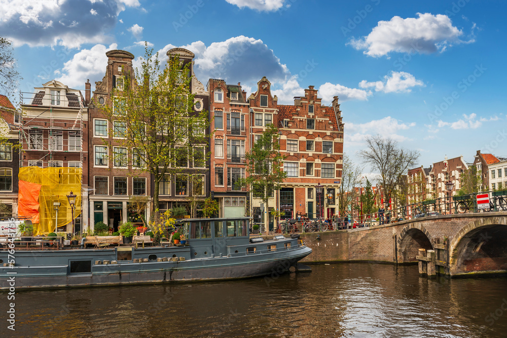 Houses and canal in Amsterdam in Holland in the Netherlands