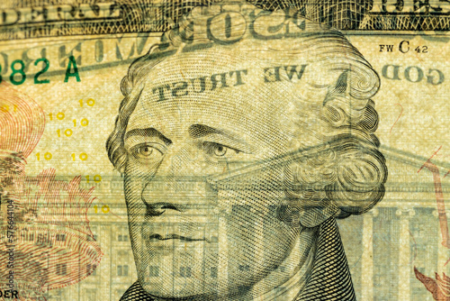 details of a genuine American banknote with a face value of 10