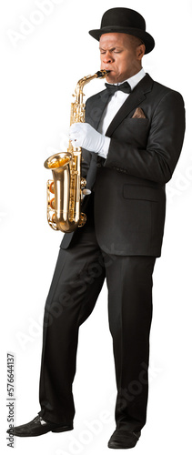 Photography Saxophonist. Man playing on the saxophone