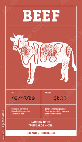 Meat Abstract Vector Packaging Labels Design Set. Modern Typography Banner, Hand Drawn Beef. Color Paper Background Layouts Collection Isolated.
