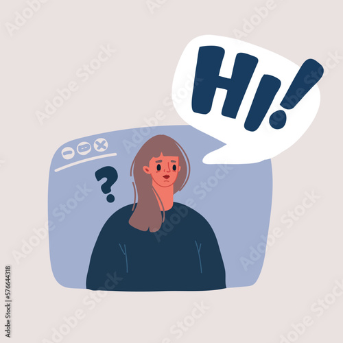 llustration of woman in pop-up window say hi to you