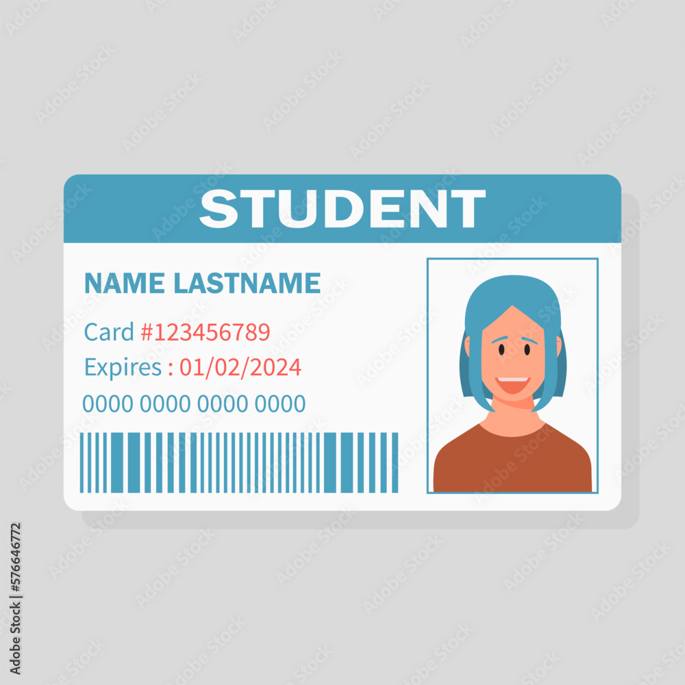 Student id card. University, school, college identity card with photo