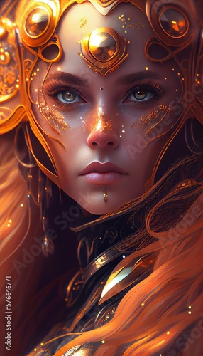 Amazing Mesmerizing Mysterious Fairy Woman Face Portrait AI Generated Artwork. AI Generative Beauty Young Woman Person Face Artificial Art Pattern Background. 
