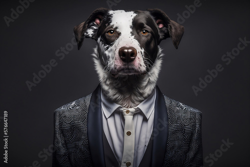 Portrait of a Dog Dressed in a Colorful Suit, Creative Stock Image of Animals in Suit. Generative AI